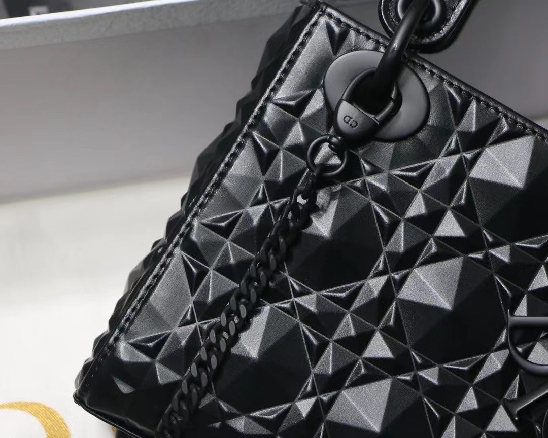 d*or lady d*or mini bag in black calfskin with Di*m*nd motif