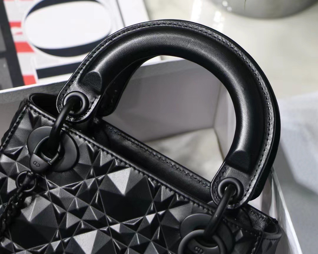 d*or lady d*or mini bag in black calfskin with Di*m*nd motif