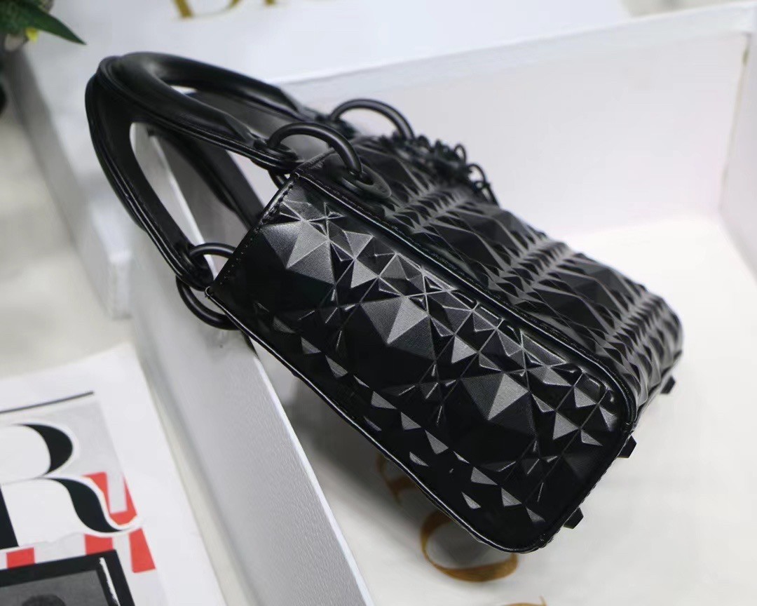 d*or lady d*or mini bag in black calfskin with Di*m*nd motif