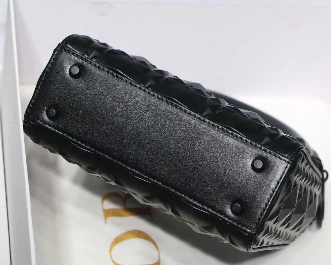 d*or lady d*or mini bag in black calfskin with Di*m*nd motif