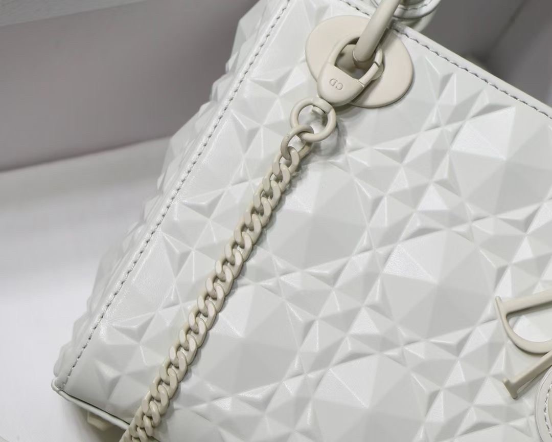 d*or lady d*or mini bag in white calfskin with Di*m*nd motif