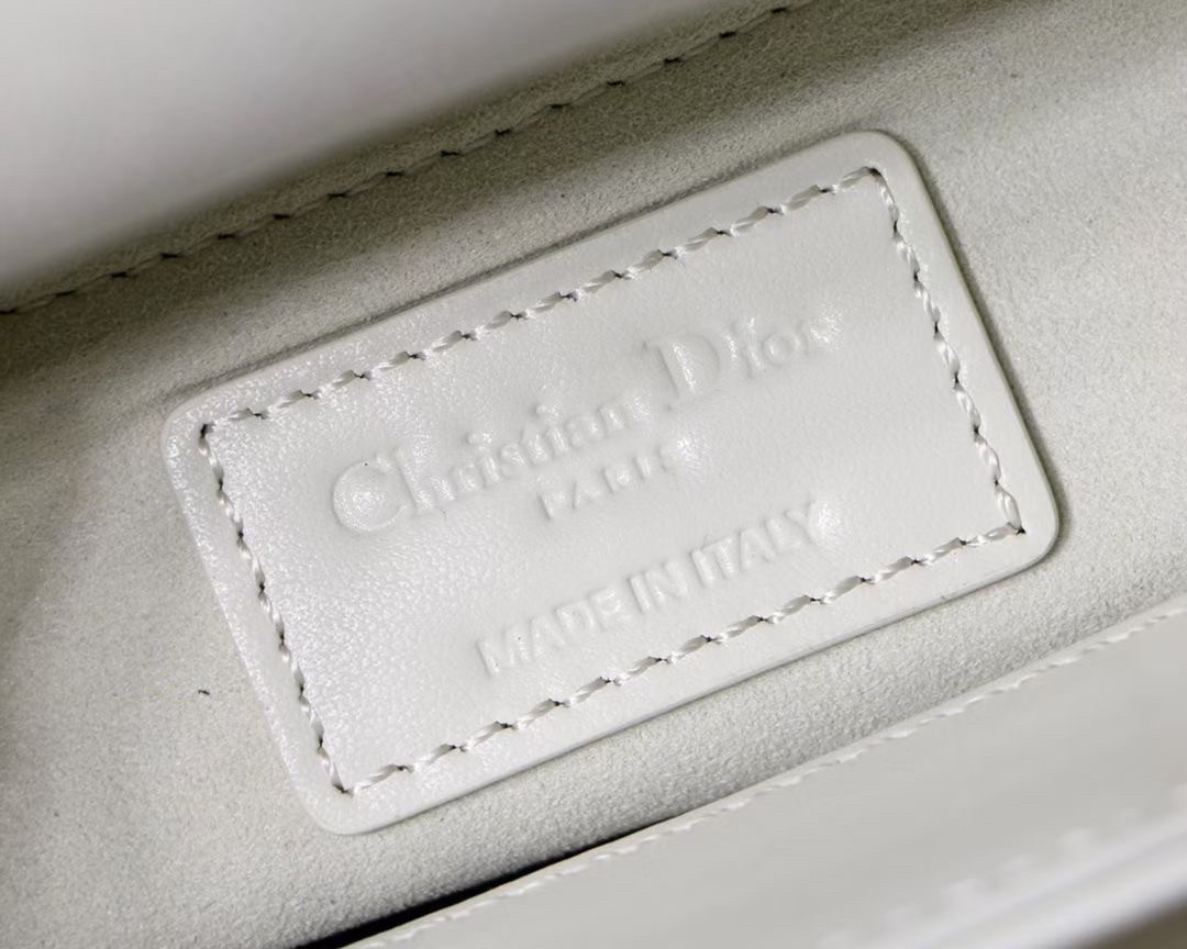 d*or lady d*or mini bag in white calfskin with Di*m*nd motif