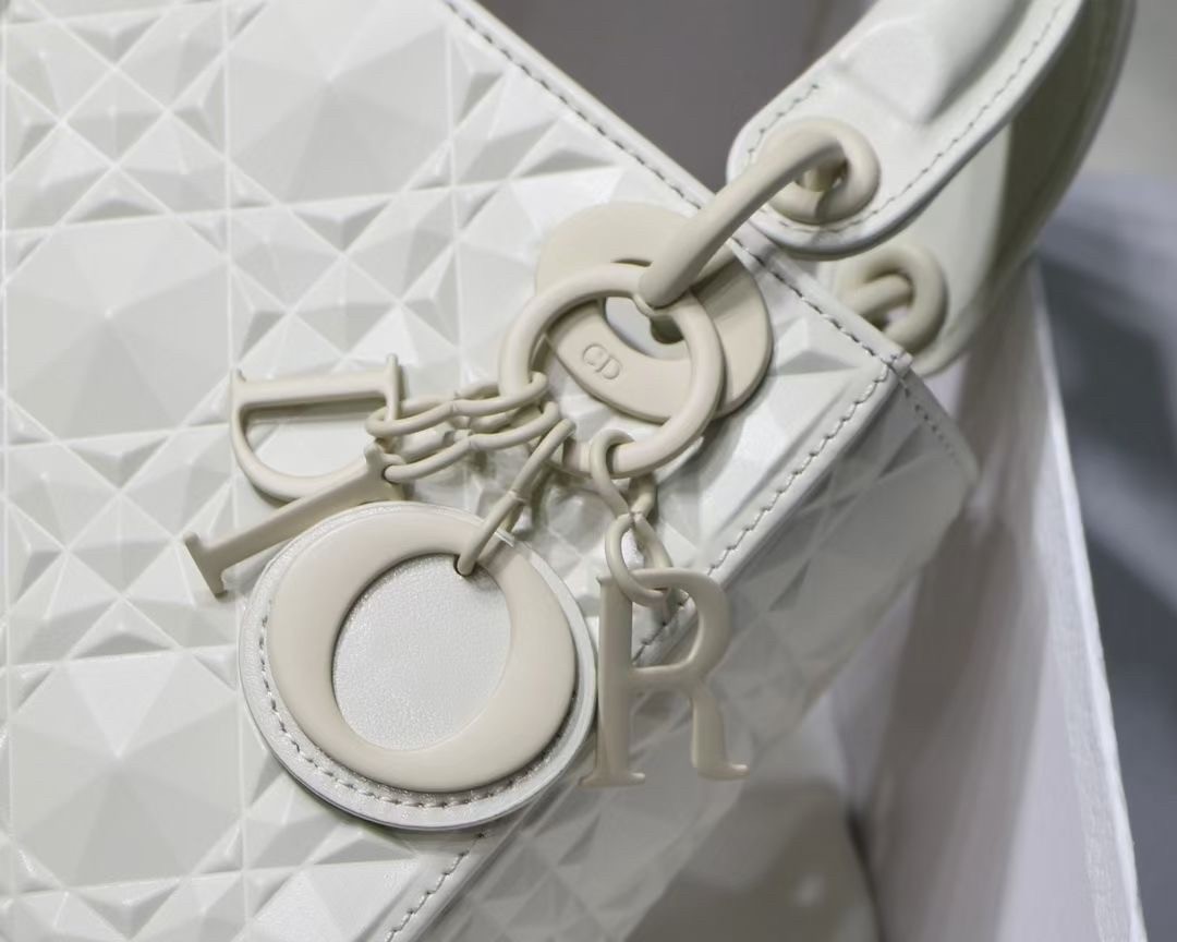 d*or lady d*or mini bag in white calfskin with Di*m*nd motif