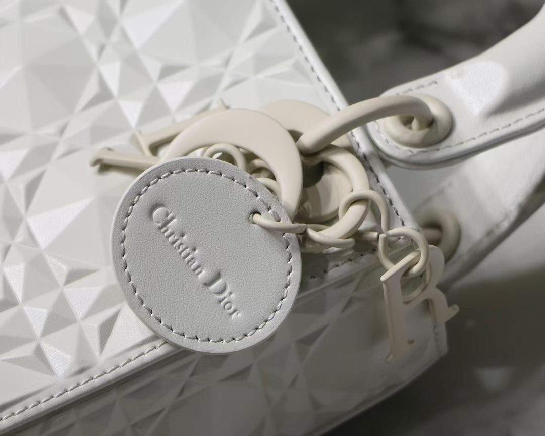 d*or lady d*or mini bag in white calfskin with Di*m*nd motif