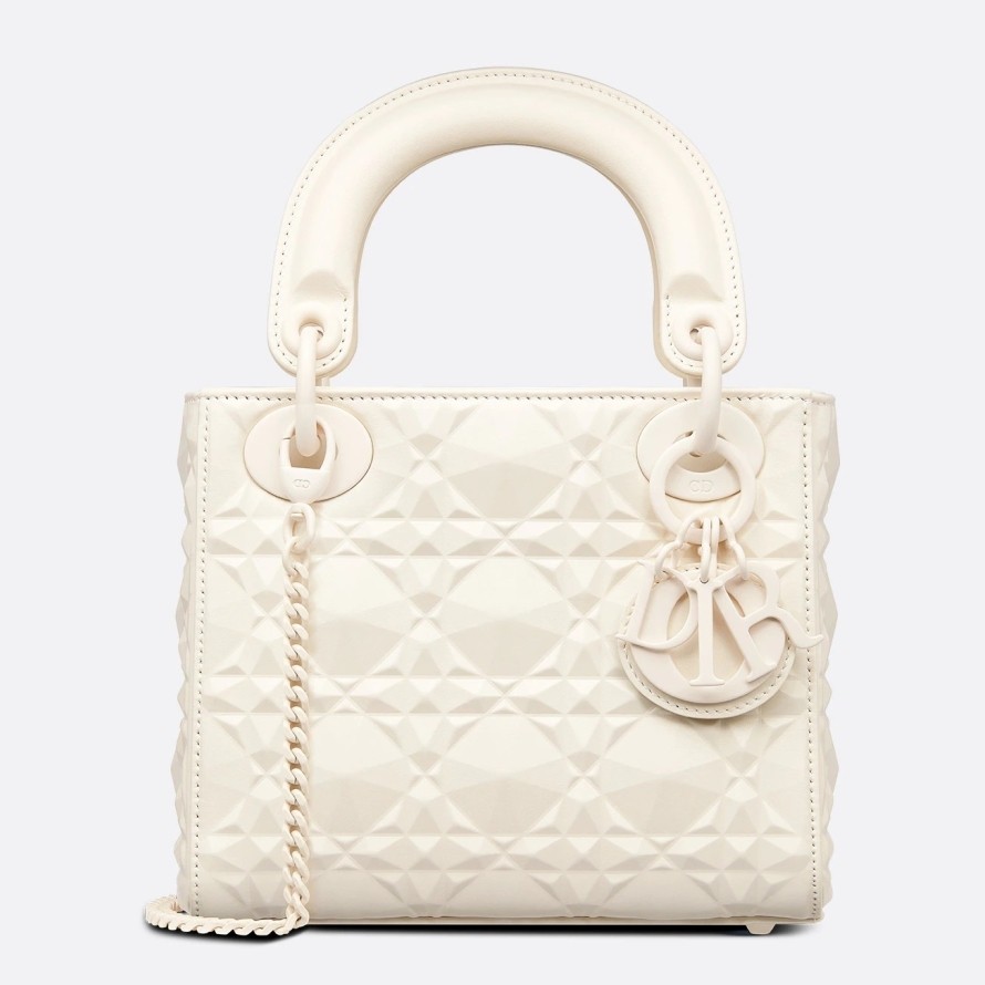 d*or lady d*or mini bag in white calfskin with Di*m*nd motif