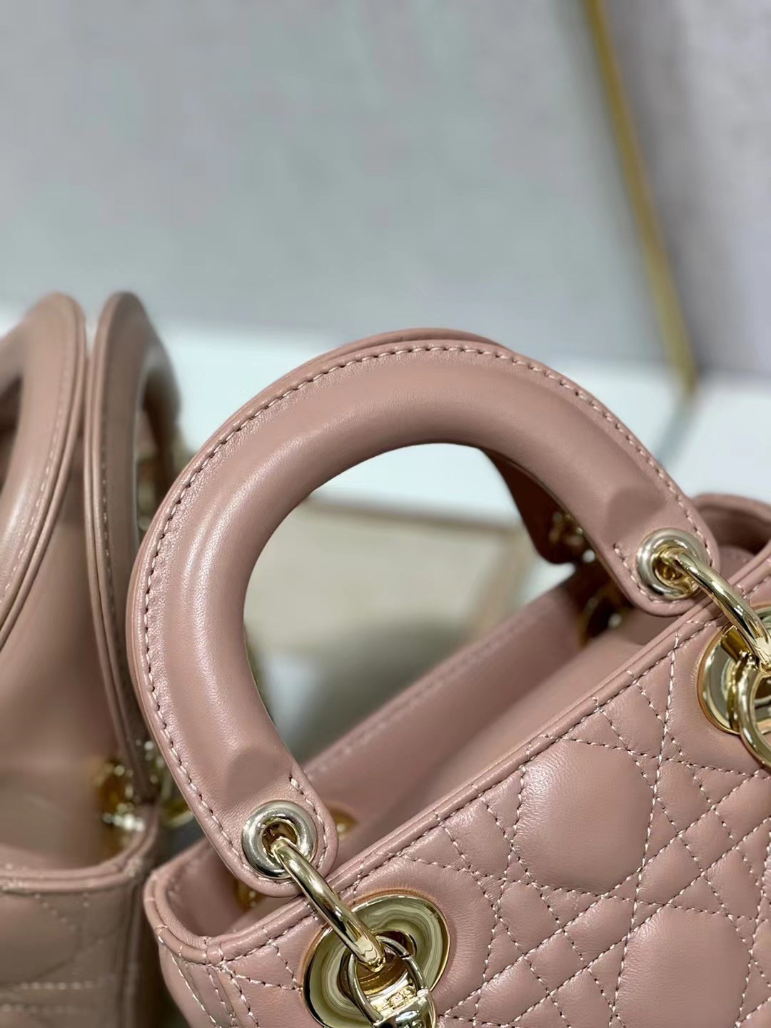 D*or mini lady D*or bag in blush cannage lambskin