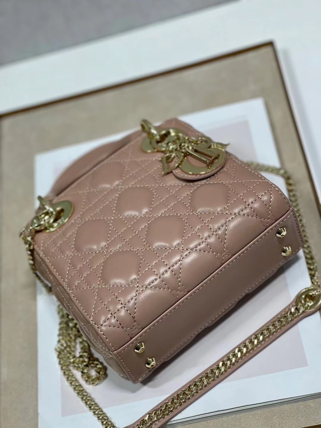 D*or mini lady D*or bag in blush cannage lambskin