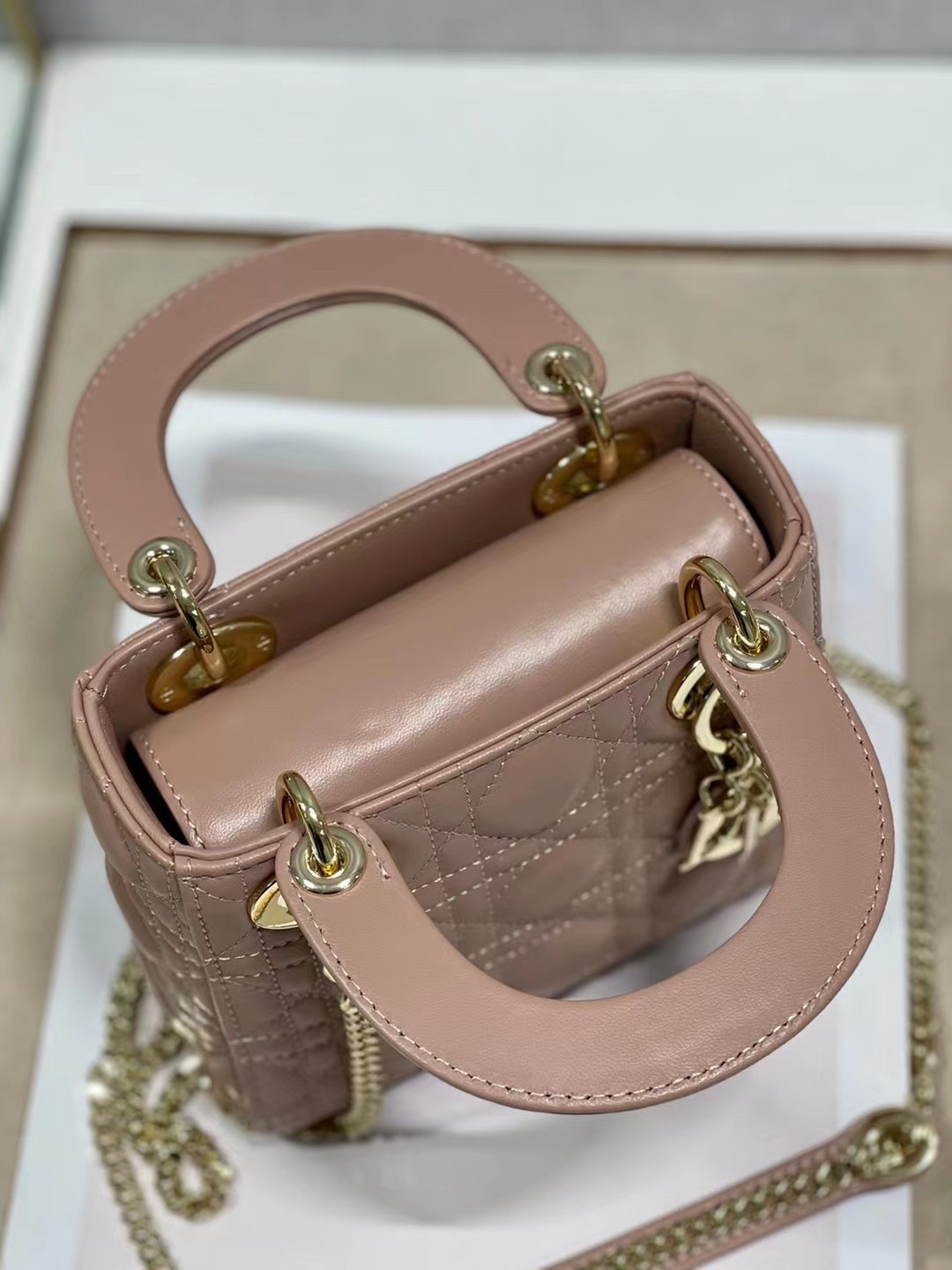 D*or mini lady D*or bag in blush cannage lambskin