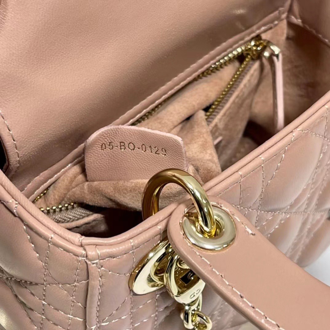 D*or mini lady D*or bag in blush cannage lambskin