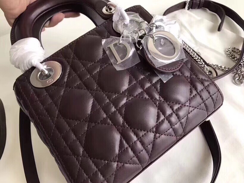 D*or mini lady D*or bag in bordeaux lambskin