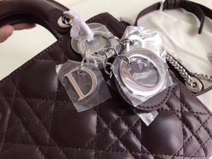 D*or mini lady D*or bag in bordeaux lambskin