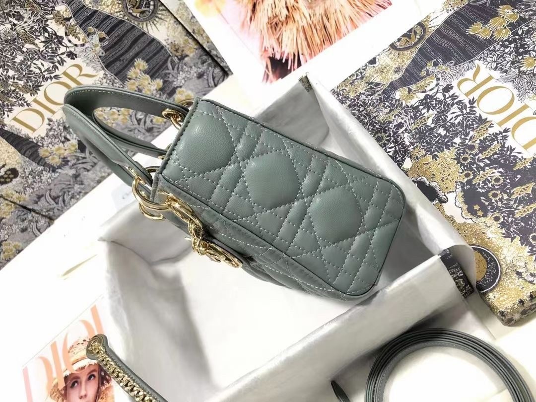 D*or mini lady D*or bag in grey cannage lambskin