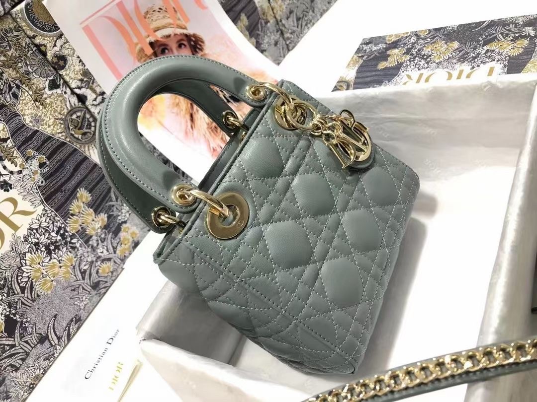 D*or mini lady D*or bag in grey cannage lambskin