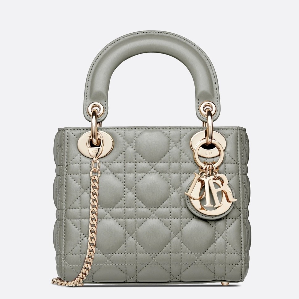 D*or mini lady D*or bag in grey cannage lambskin