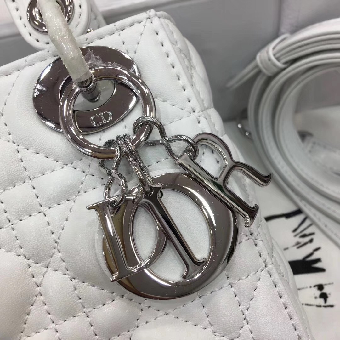 D*or mini lady D*or bag in white lambskin