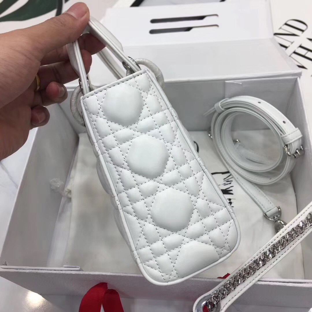D*or mini lady D*or bag in white lambskin