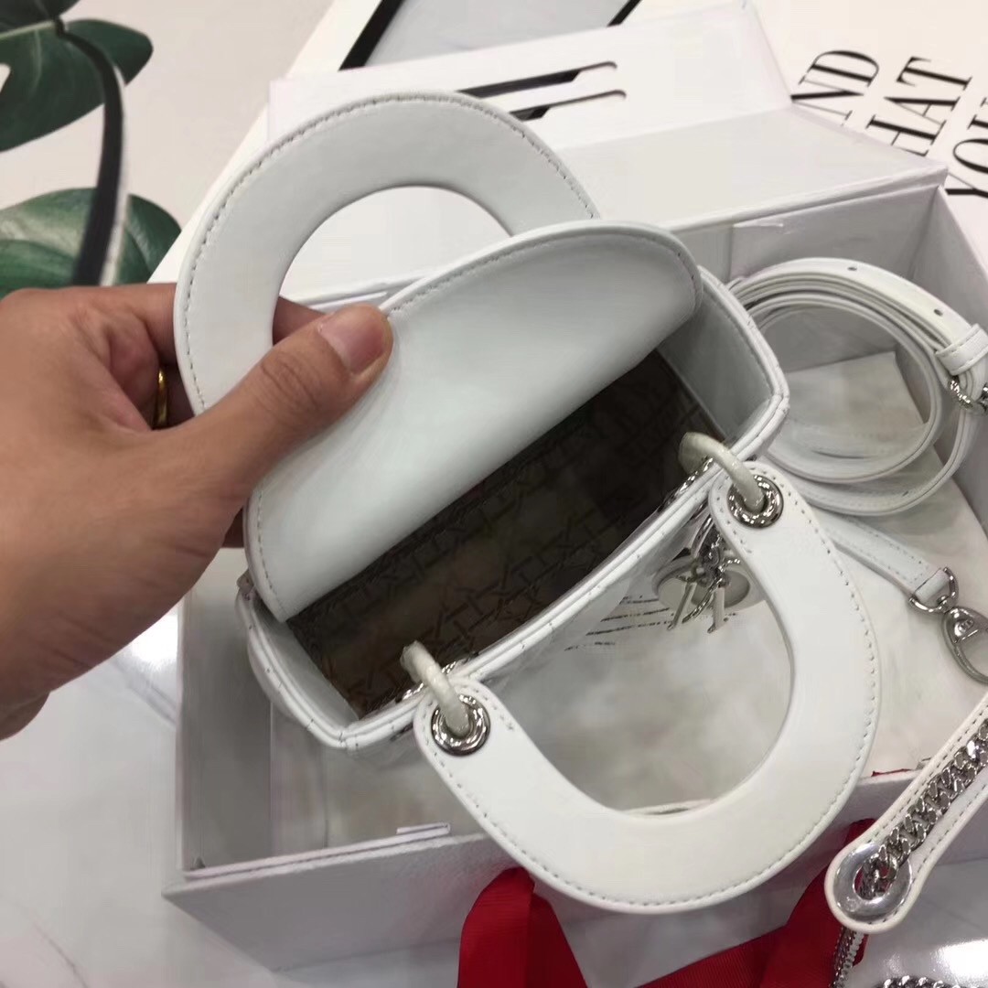 D*or mini lady D*or bag in white lambskin