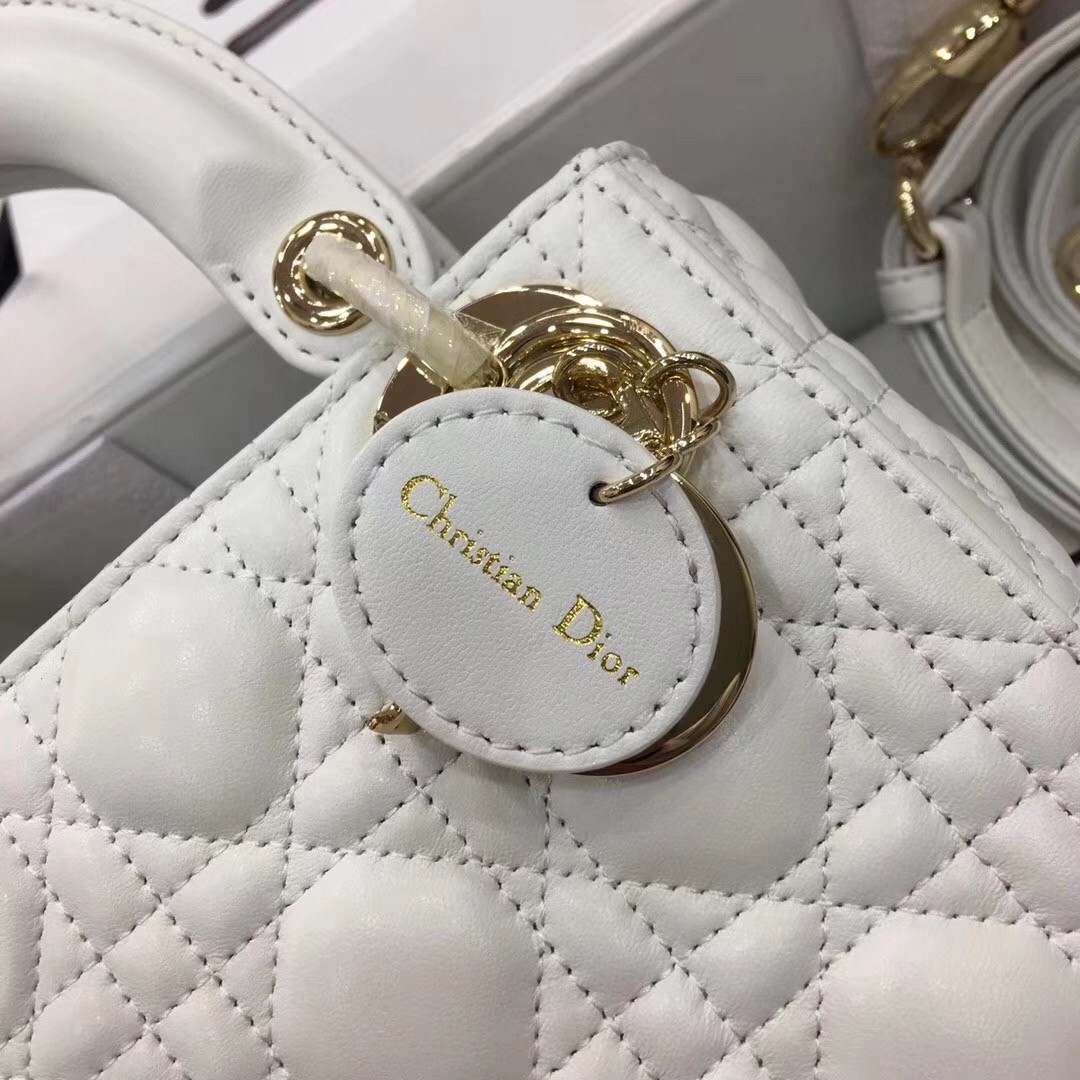 D*or mini lady D*or bag in white lambskin