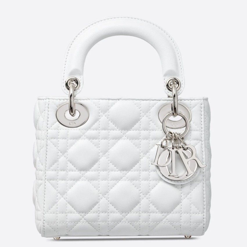 D*or mini lady D*or bag in white lambskin