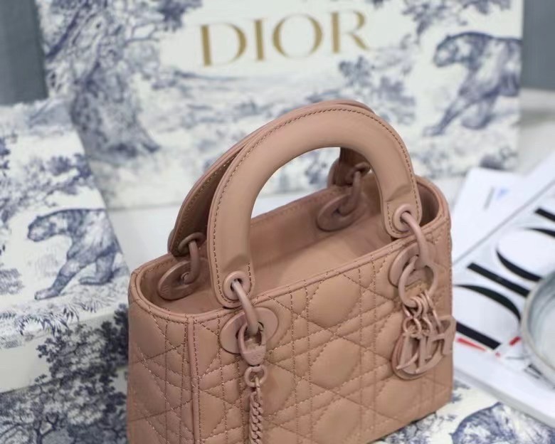 D*or mini lady D*or bag in blush ultramatte calfskin