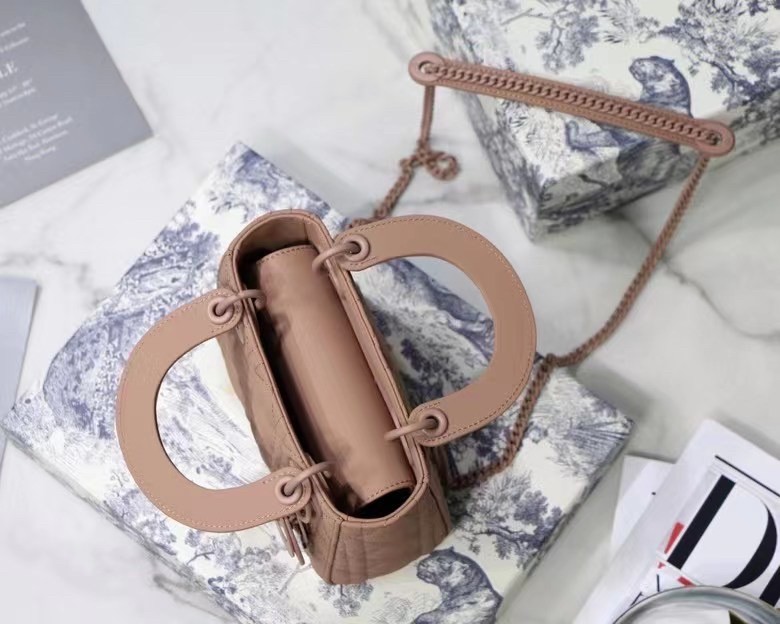 D*or mini lady D*or bag in blush ultramatte calfskin
