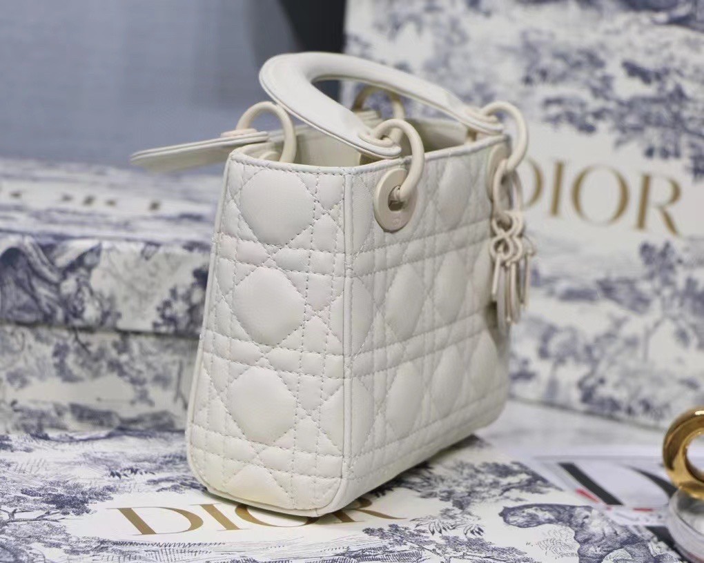 D*or mini lady D*or bag in white ultramatte calfskin