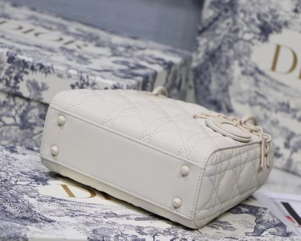 D*or mini lady D*or bag in white ultramatte calfskin