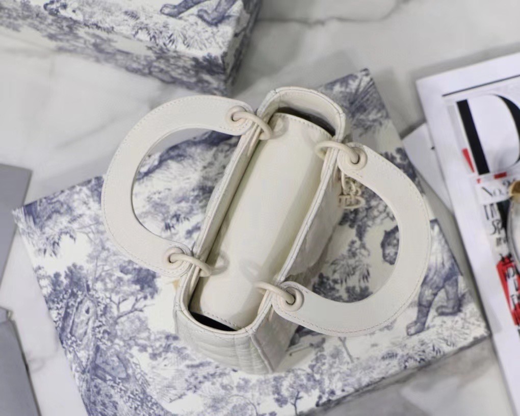 D*or mini lady D*or bag in white ultramatte calfskin