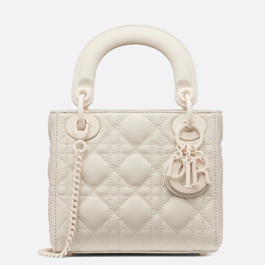D*or mini lady D*or bag in white ultramatte calfskin