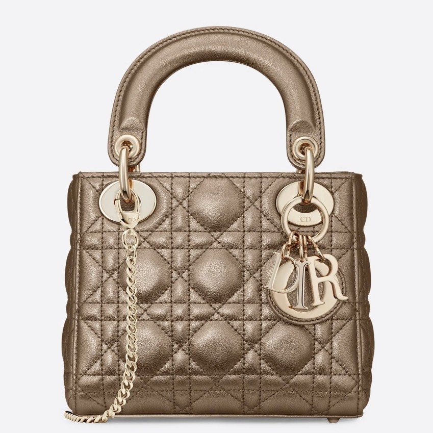 D*or mini lady D*or bag in gold metallic calfskin