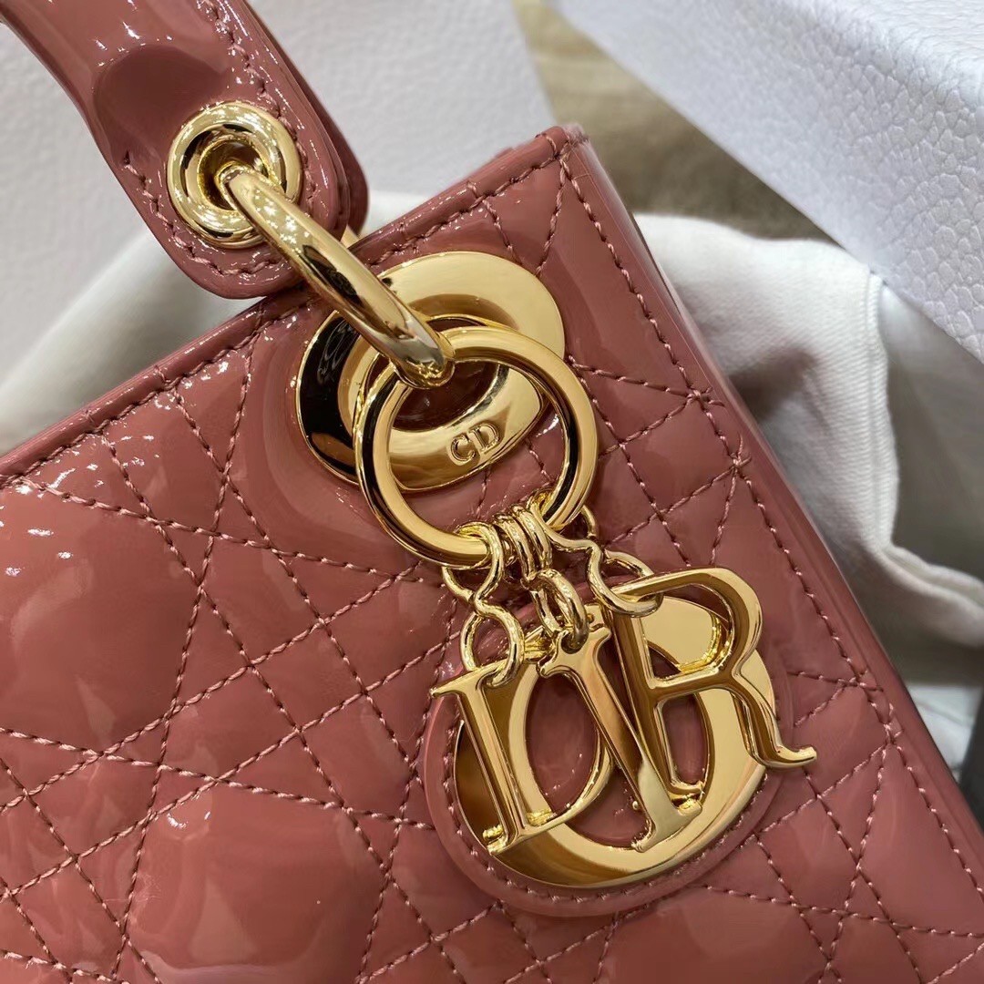 D*or mini lady D*or bag in beige patent calfskin