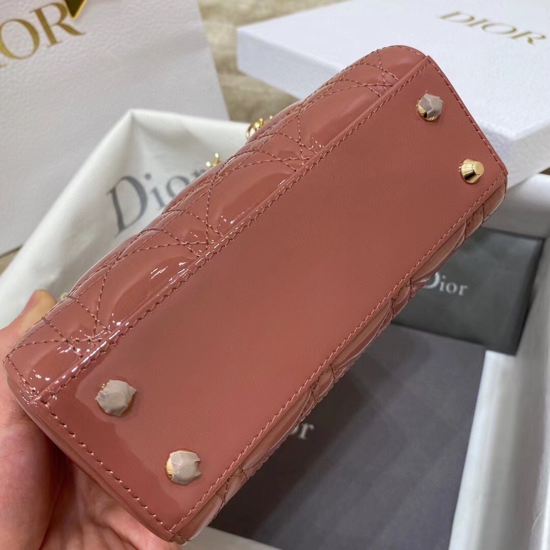 D*or mini lady D*or bag in beige patent calfskin