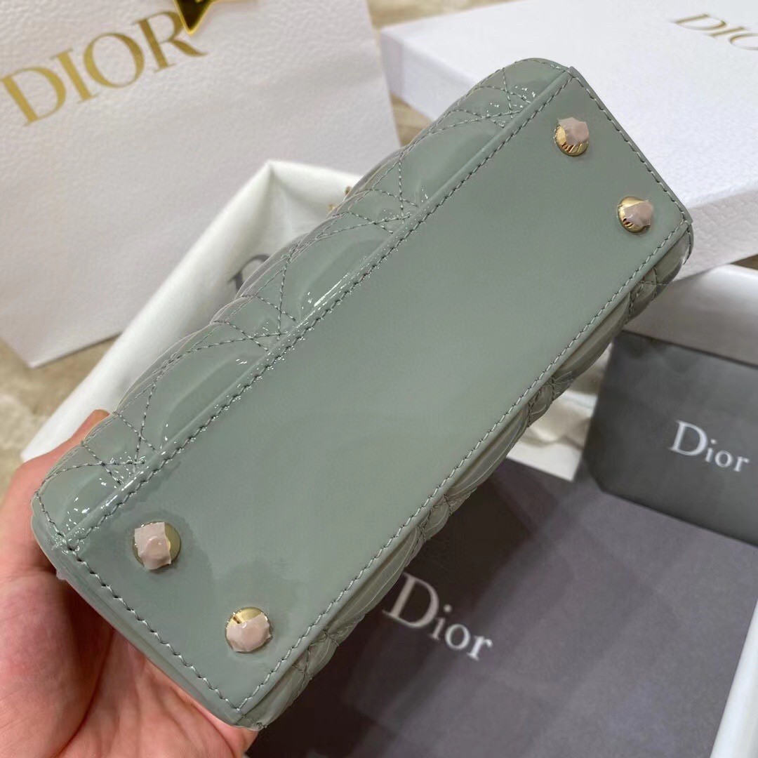 D*or mini lady D*or bag in grey patent calfskin