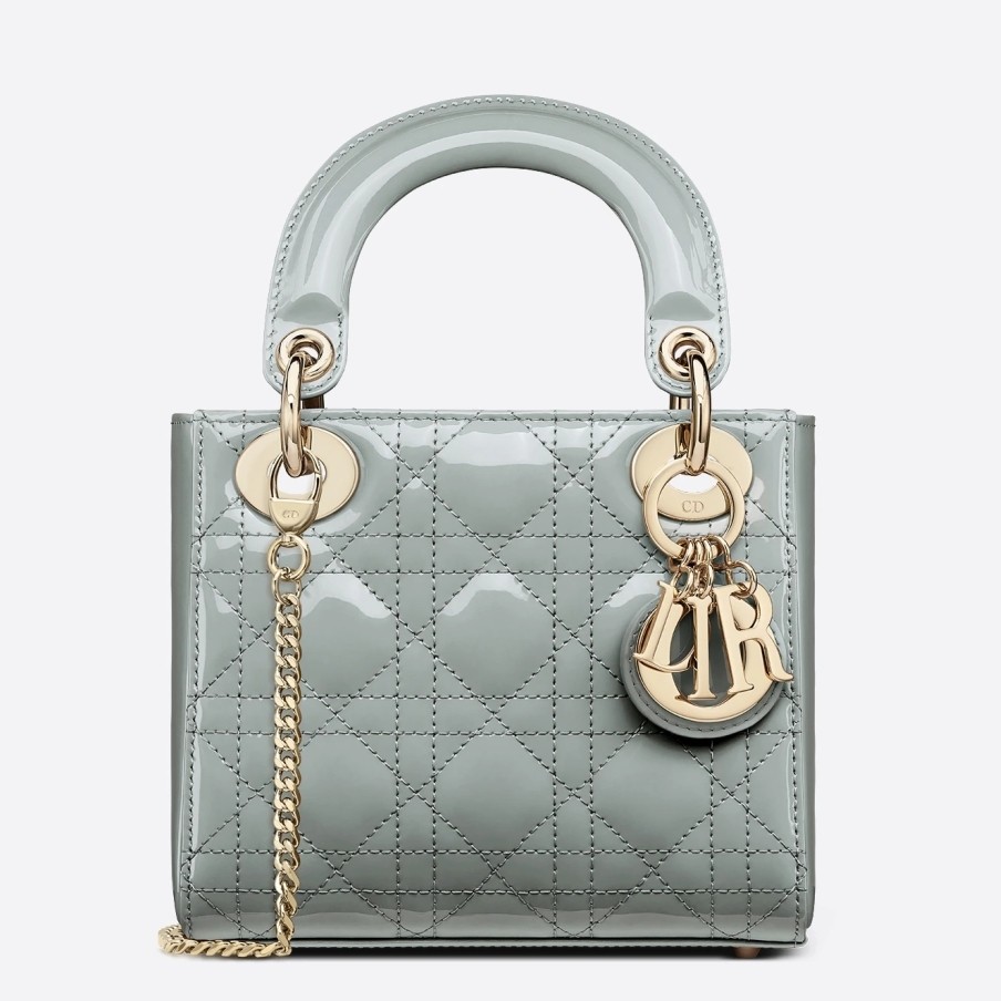 D*or mini lady D*or bag in grey patent calfskin