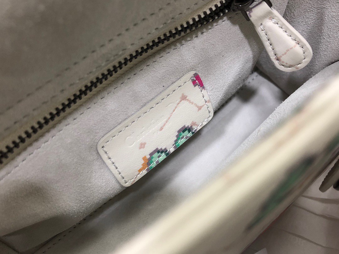 D*or mini lady D*or bag in white calfskin with pixel zodiac print
