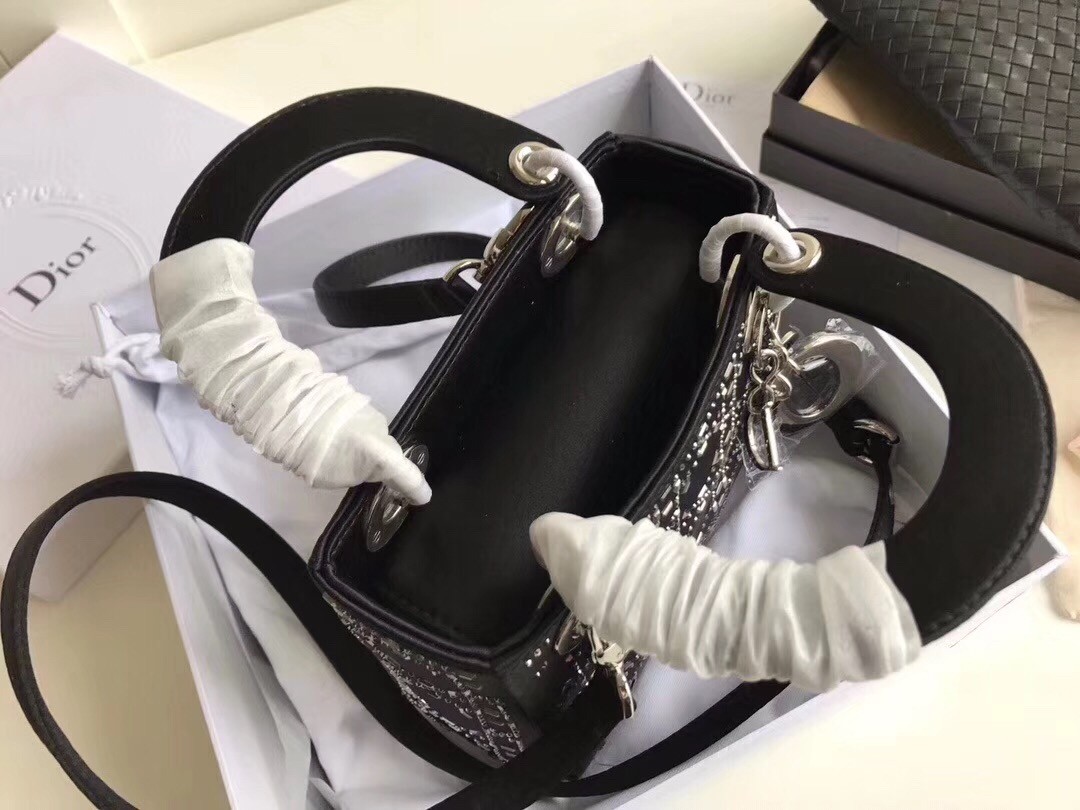 D*or mini lady D*or bag in satin with rhinestones