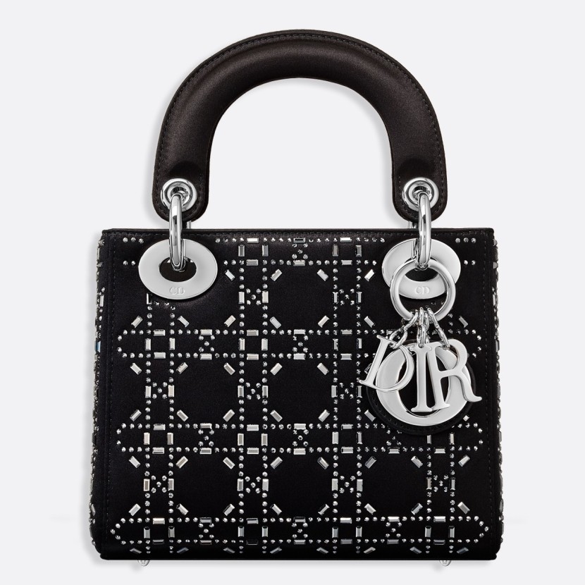 D*or mini lady D*or bag in satin with rhinestones