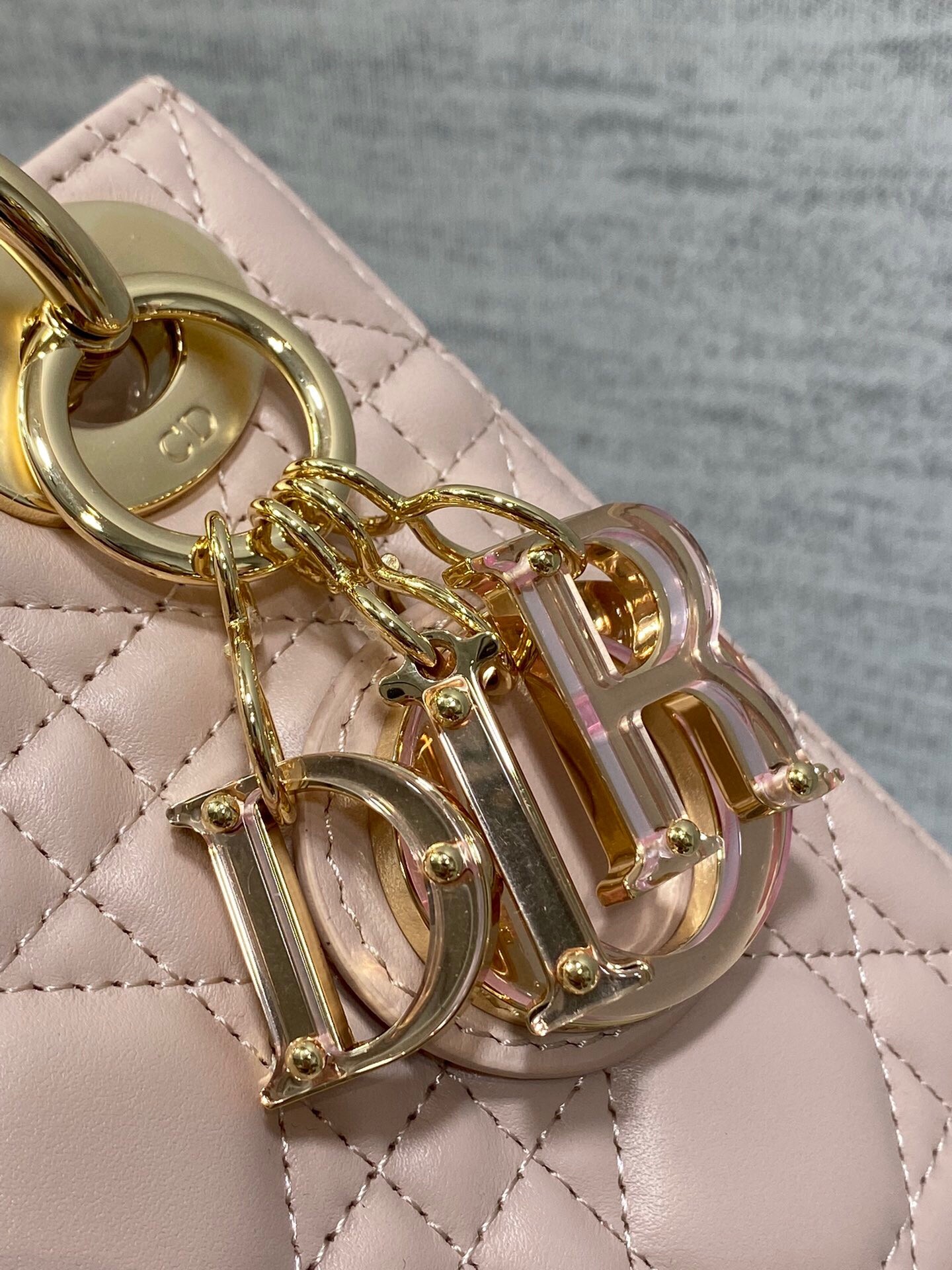 D*or lady D*or mini bag with chain in pink lambskin with resin charms