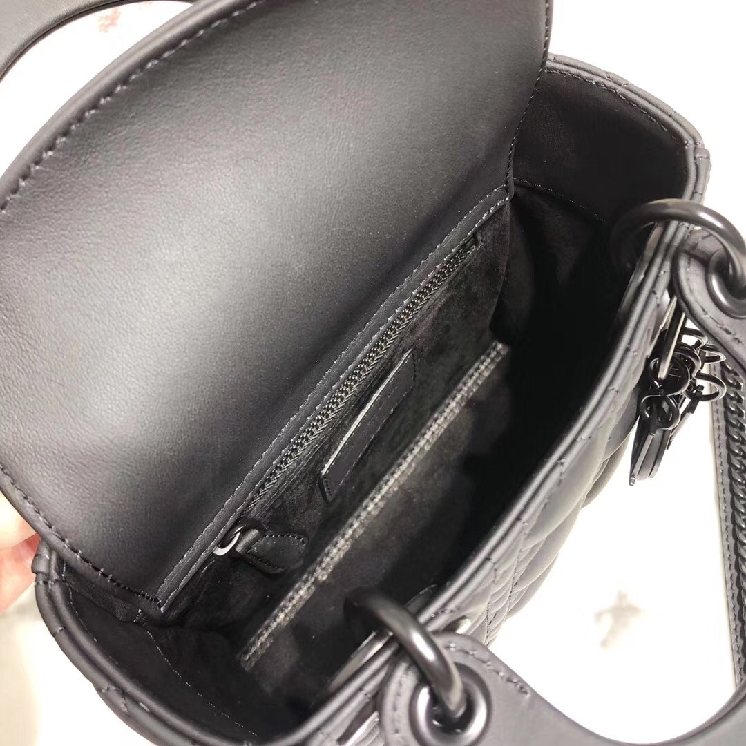 D*or mini lady D*or bag in black ultra matte calfskin