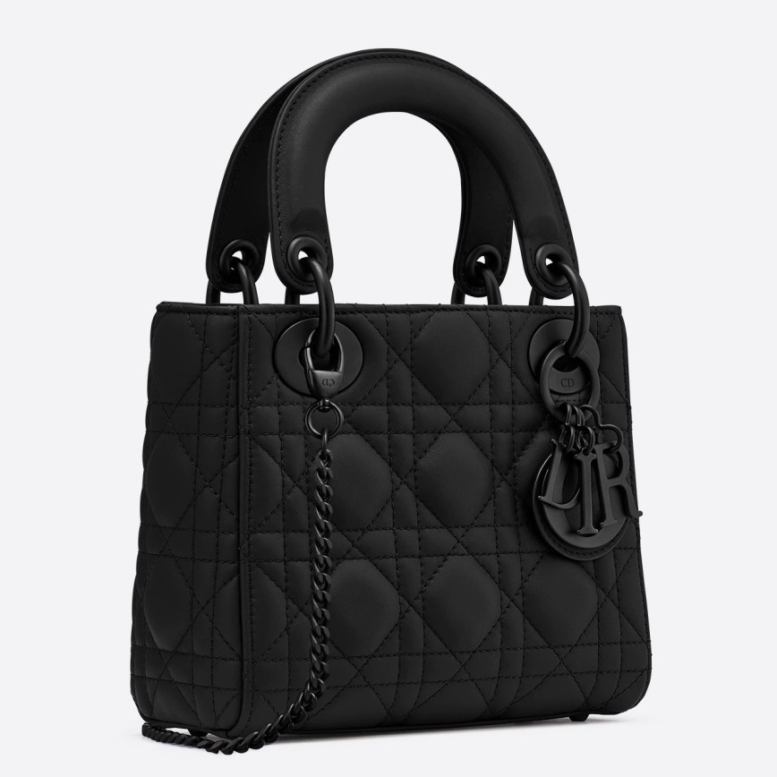 D*or mini lady D*or bag in black ultra matte calfskin
