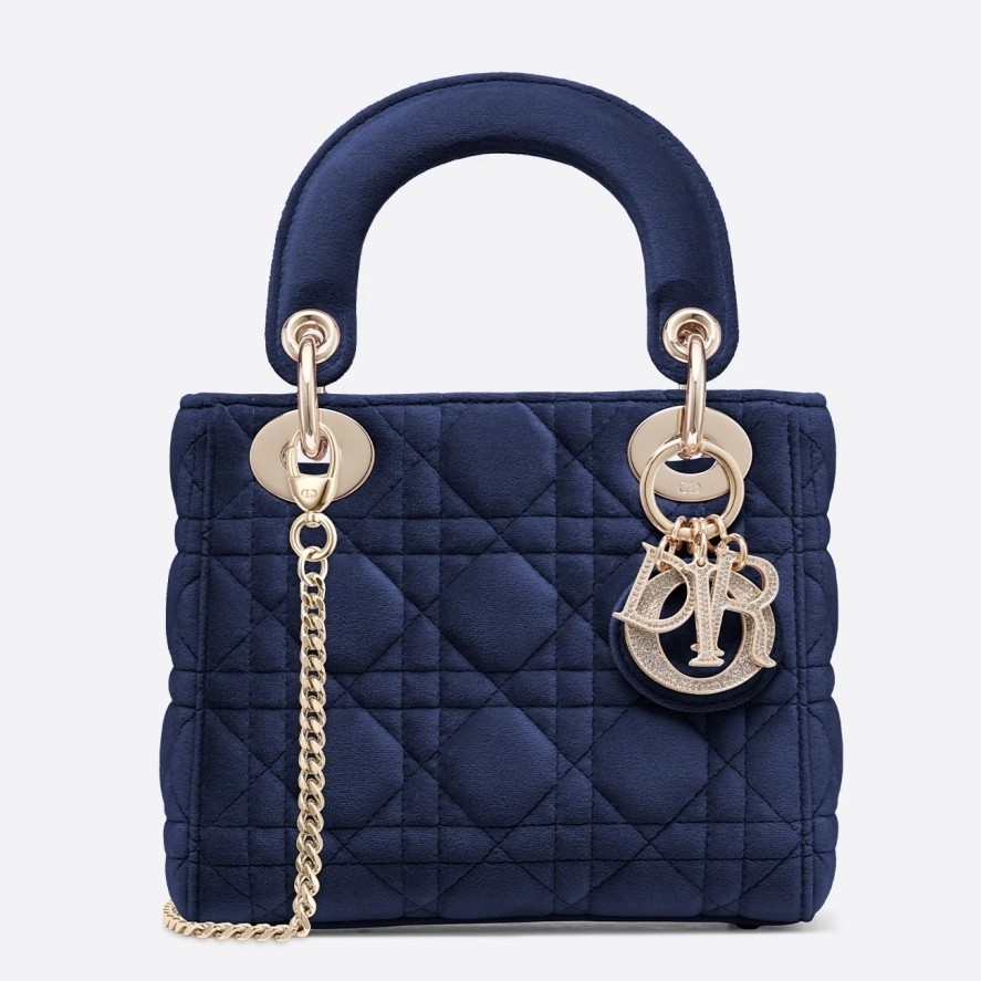 D*or mini lady D*or chain bag in blue velvet