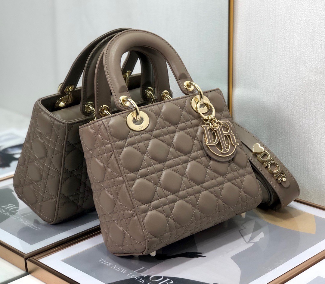 D*or small lady D*or my abcD*or bag in warm taupe cannage lambskin