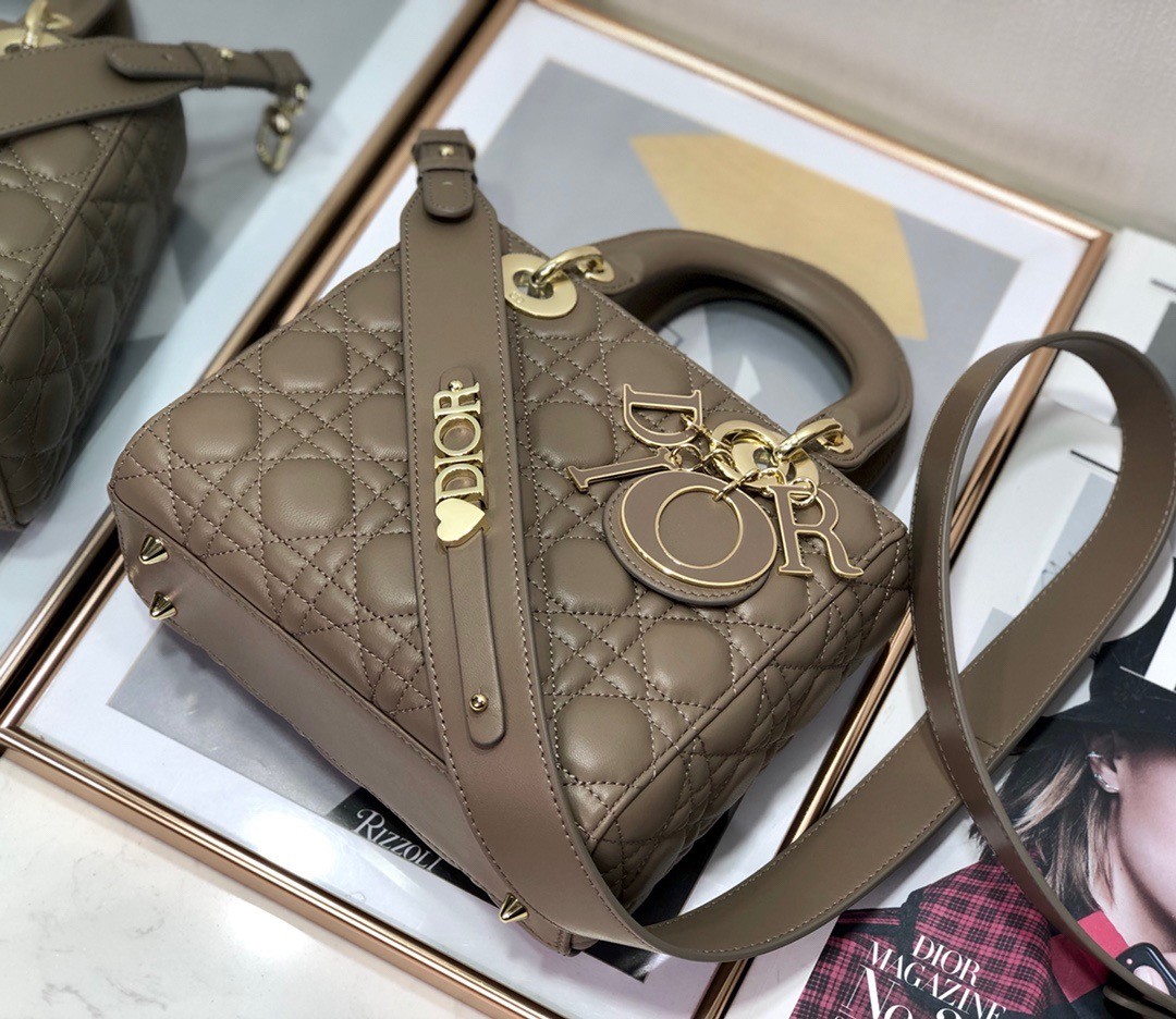 D*or small lady D*or my abcD*or bag in warm taupe cannage lambskin