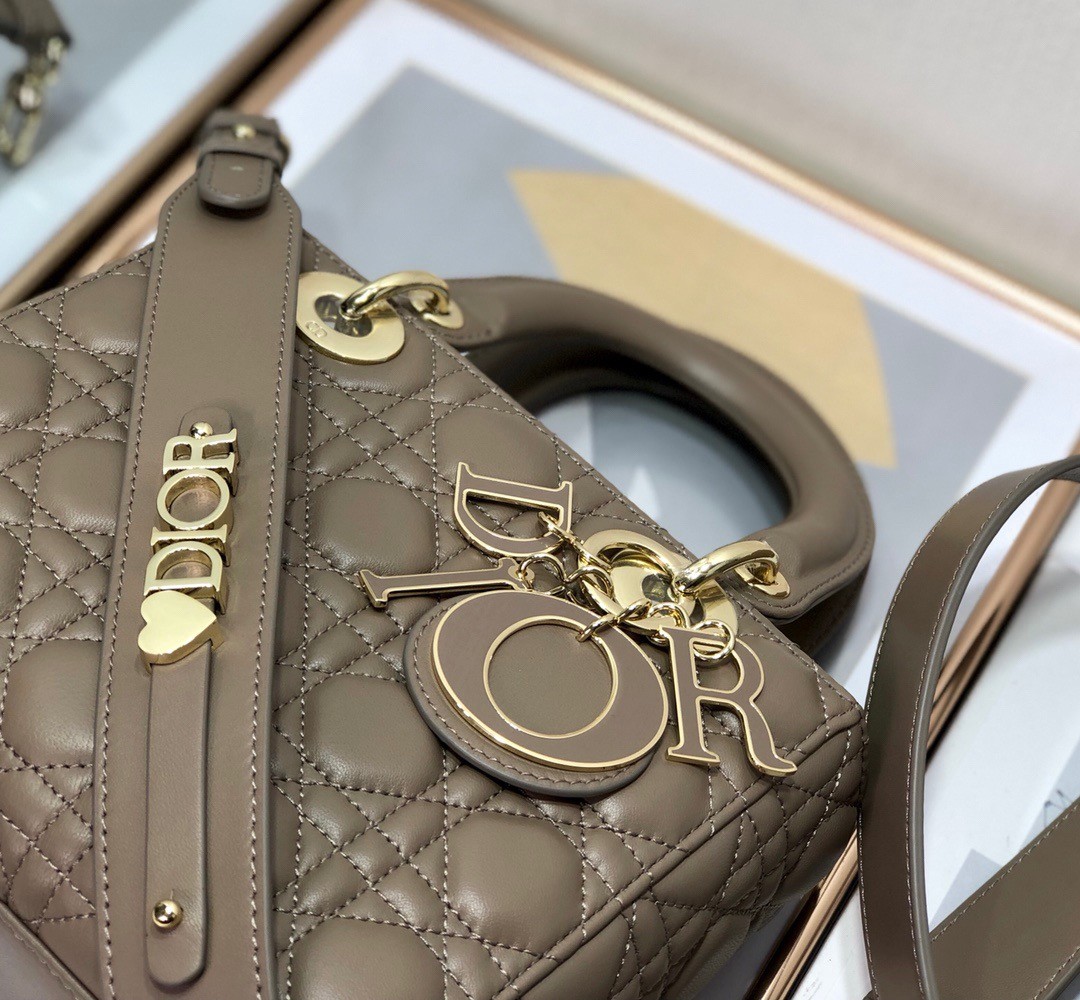 D*or small lady D*or my abcD*or bag in warm taupe cannage lambskin