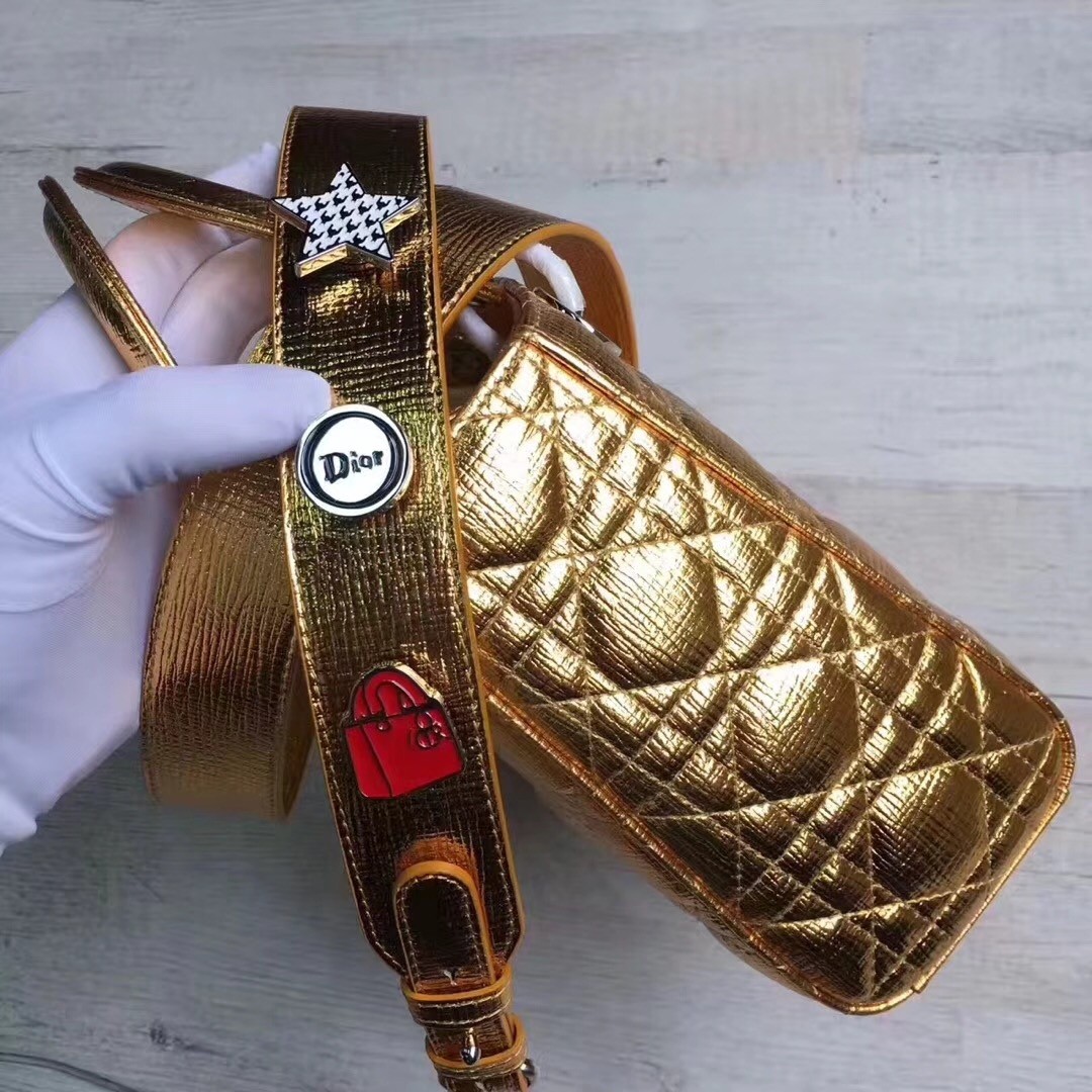 D*or my lady D*or bag in gold grained calfskin
