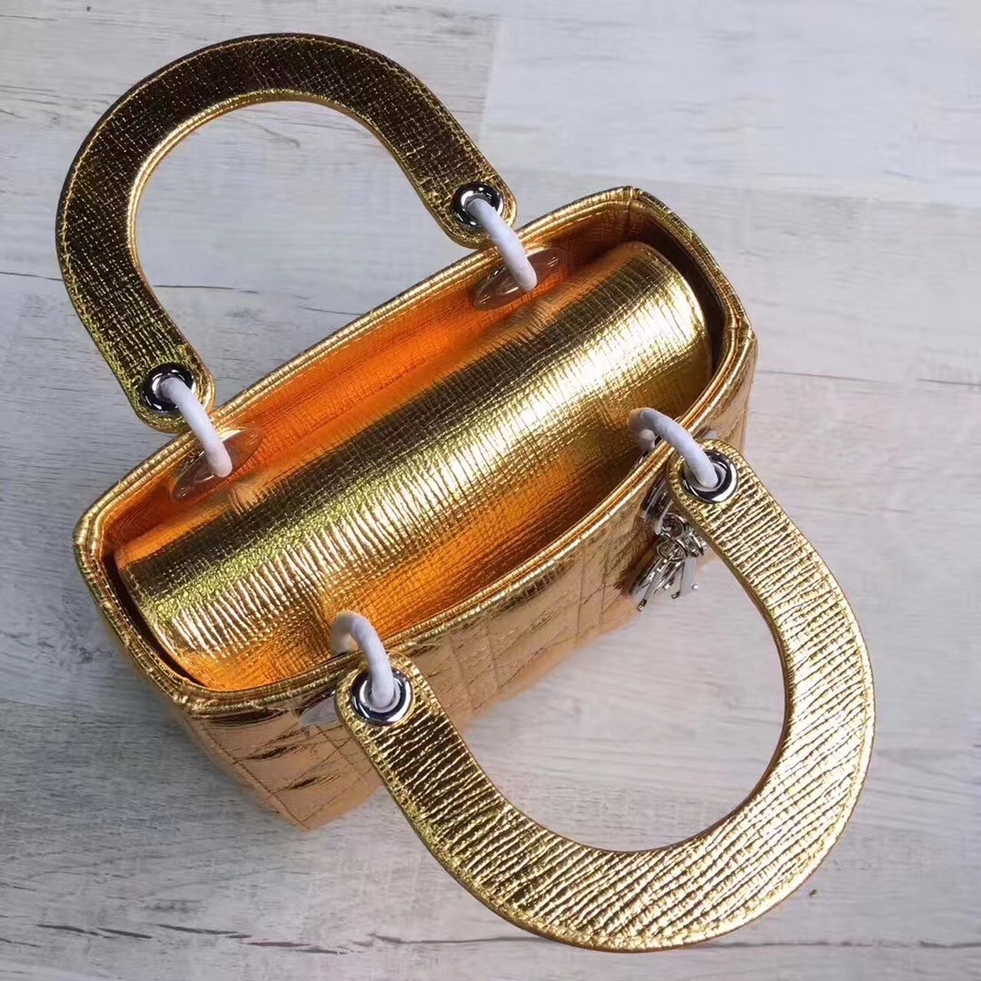 D*or my lady D*or bag in gold grained calfskin