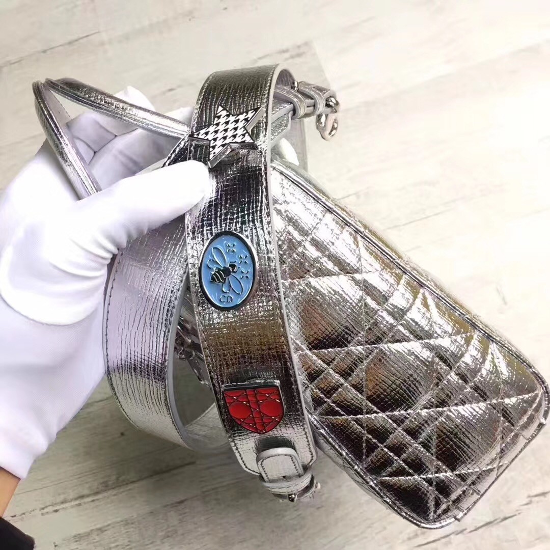 D*or my lady D*or bag in silver grained calfskin