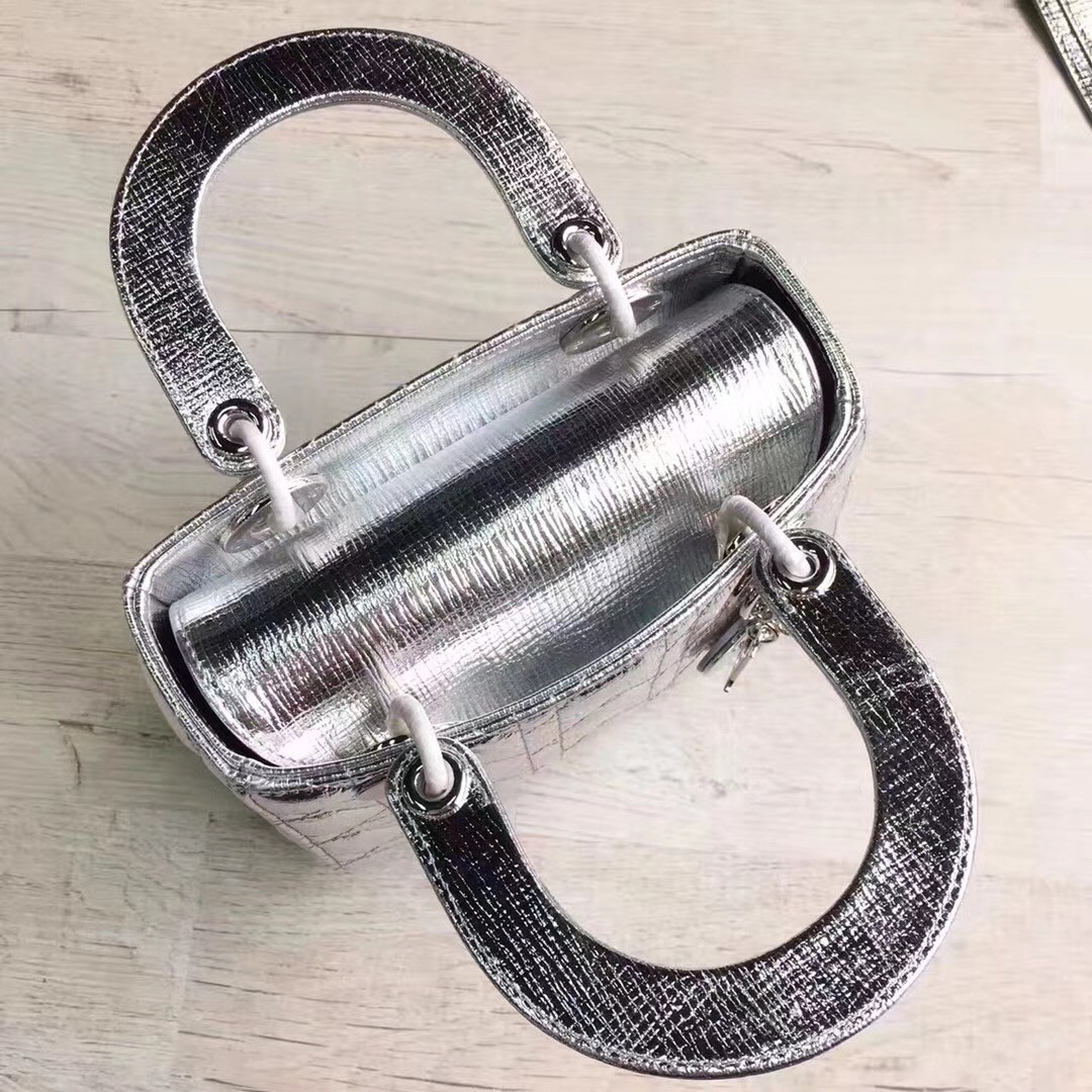 D*or my lady D*or bag in silver grained calfskin