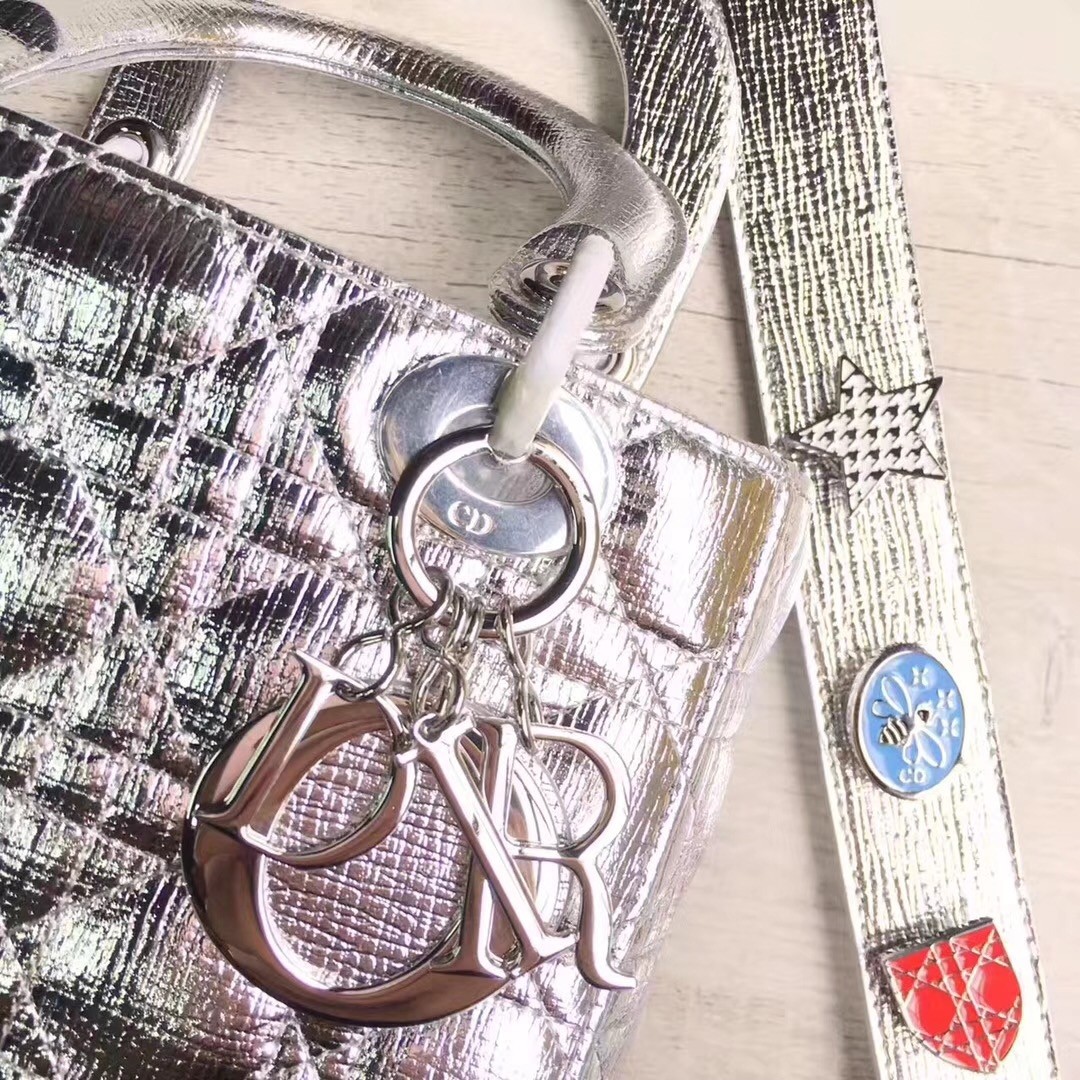 D*or my lady D*or bag in silver grained calfskin