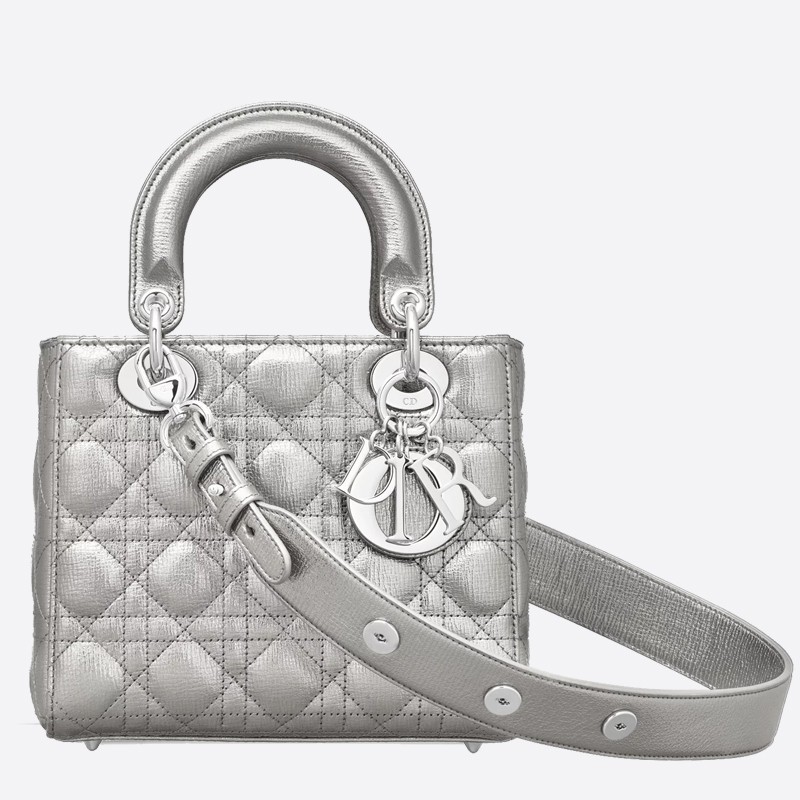 D*or my lady D*or bag in silver grained calfskin